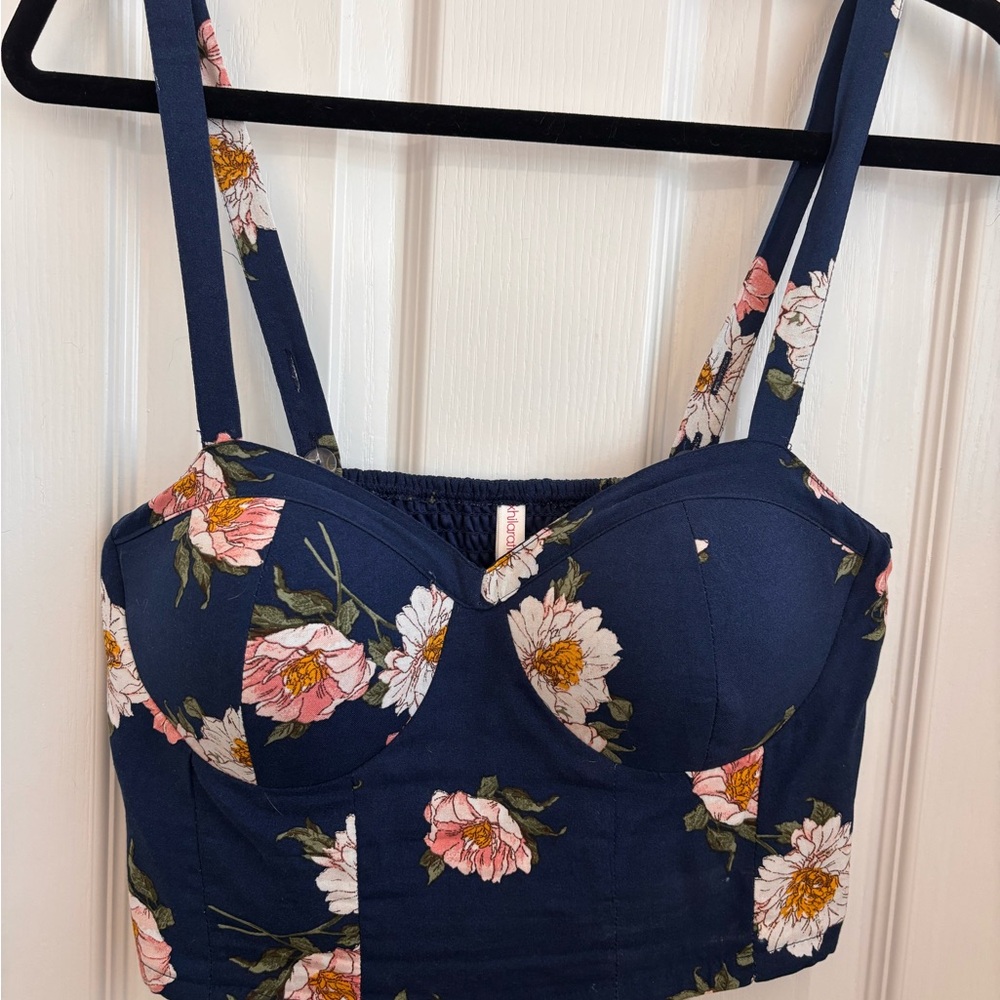 Xhilaration Navy Floral Two Piece Outfit